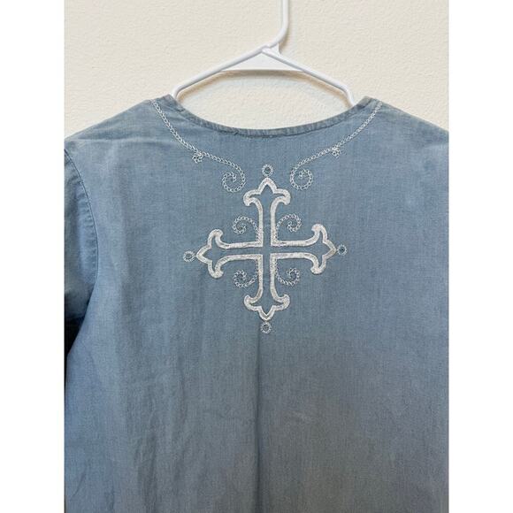 Rancho Estancia Denim Cross Embroidered Western‎ Dress Small - Picture 6 of 10